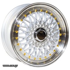 REPLICA BBS STYLE 9155 15X6.5 4X100/114.3 ET30 SILVER MACHINED LIP + GOLD RIVETS