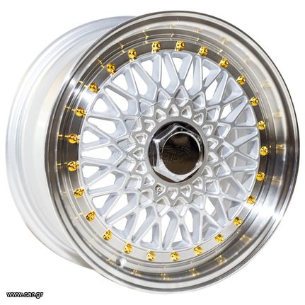 REPLICA BBS STYLE 9155 15X6.5 4X100/114.3 ET30 SILVER MACHINED LIP + GOLD RIVETS