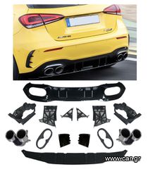 Σποιλερ Rear spoiler diffuser + exhaust trims (BLACK) in SPORTY LOOK for Mercedes W177 eautoshop gr