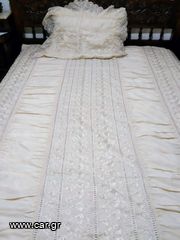 Κλασικό νυφικό κουβερλι κρεβατιού με μία μαξιλαροθήκη, με δαντέλα