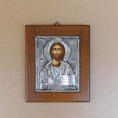 Ασημένια εικόνα σε ξύλινο πλαίσιο- Χριστός.