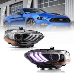 ΦΑΝΑΡΙΑ ΕΜΠΡΟΣ 18-up Ford Mustang 6th Gen LED Dual Beam Projector RGB HeadLights Black