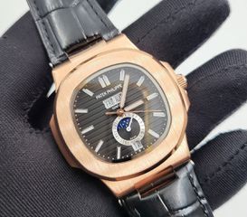 Patek Philippe rose gold nautilus replica black strap