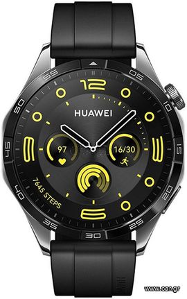 Huawei Watch GT 4 Stainless Steel 46mm Αδιάβροχο με Παλμογράφο (Black Fluoroelastomer Strap)