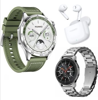 Huawei Watch GT 4 Stainless Steel 46mm Αδιάβροχο με Παλμογράφο (Green Composite Strap)