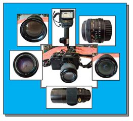 ΦΩΤ. ΜΗΧΑΝΗ  REVUE, FAKOI  135mm,50mm,200mm,28-70mm-  tele &zoom, flash sunpack & 6 αυτοματες φωτ.μηχανες