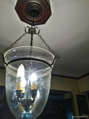 Φωτιστικό Συλλεκτικό μεγάλο καμπάνα με φυσαλίδες στο γιαλί εποχής 1880 από Αμερική ριστώ για τον χρόνο σας