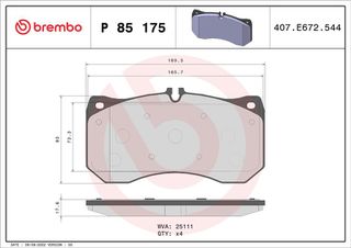 P85175 ΤΑΚΑΚ. ΕΜΠΡ.AUDI A4 15- / A5 (F53) 16- / A8 09-18 (BREMBO 6P)