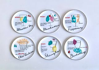 Σετ 6 Σουβέρ από Σμάλτο με Συνταγές Κοκτέιλ - ENAMEL COASTERS SOUS VERRES WITH COCKTAIL RECIPES 1980s