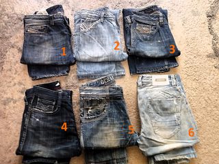 Πωλούνται 6 επώνυμα (Diesel, Replay κ.ά.) αυθεντικά jeans σε άριστη κατάσταση