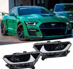 ΦΑΝΑΡΙΑ ΕΜΠΡΟΣ Black Full LED DRL Dual Beam Head Lights For Ford Mustang FM Coupe 2015-2017