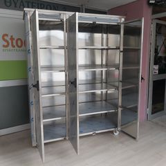 Ερμάριο τροχήλατο - ντουλάπα inox 160*70*208 εκ, με 3 πόρτες, 4 ρυθμιζόμενα ράφια και κλειδαριές. Ποιότητα & Τιμή Stockinox-thumb-1