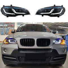 Μπροστινά Φανάρια Set Για Bmw X5 E70 07-14 Double L LED Bar Μαύρα Upgrade Xenon To Led Με Μοτέρ