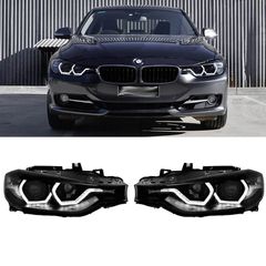 Μπροστινά Φανάρια Set Για Bmw 3 F30 / F31 11-15 3D Angel Eyes Μαύρα H7/H7 Με Μοτέρ Sonar