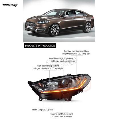 Μπροστινά Φανάρια Set Για Ford Mondeo mk5 13-16 DRL Chrome H7/Led Με Φλας Dynamic