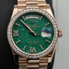 Rolex Day-Date Replica 36mm Everose gold and diamonds Πράσινο αντiγραφο Α*Ποιότητας