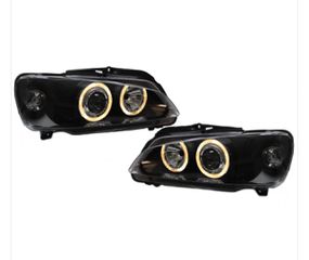 Μπροστινά Φανάρια Set Για Peugeot 106 96-99 Angel Eyes Μαύρα H7/H7 Depo