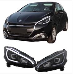 Μπροστινά Φανάρια Set Για Peugeot 208 12-15 DRL Led Tube Μαύρα H11/H1 JunYan