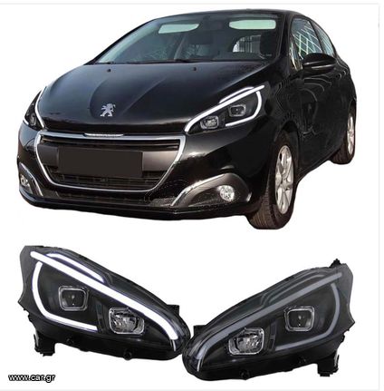 Μπροστινά Φανάρια Set Για Peugeot 208 12-15 DRL Led Tube Μαύρα H11/H1 JunYan