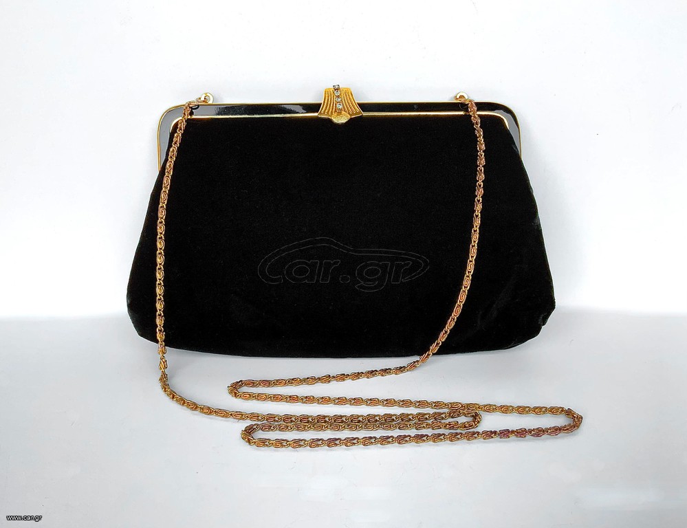 LA BAGAGERIE Jean Marlaix Paris Βραδυνή Βελούδινη Τσάντα Vintage Αφόρετη - Black Velvet Dress Bag