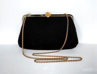 LA BAGAGERIE Jean Marlaix Paris Βραδυνή Βελούδινη Τσάντα Vintage Αφόρετη - Black Velvet Dress Bag