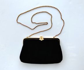 LA BAGAGERIE Jean Marlaix Paris Βραδυνή Βελούδινη Τσάντα Vintage Αφόρετη - Black Velvet Dress Bag-thumb-1