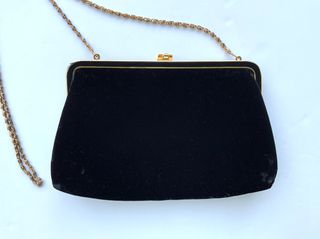 LA BAGAGERIE Jean Marlaix Paris Βραδυνή Βελούδινη Τσάντα Vintage Αφόρετη - Black Velvet Dress Bag-thumb-4
