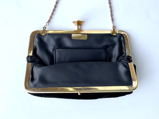 LA BAGAGERIE Jean Marlaix Paris Βραδυνή Βελούδινη Τσάντα Vintage Αφόρετη - Black Velvet Dress Bag-thumb-5