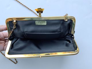 LA BAGAGERIE Jean Marlaix Paris Βραδυνή Βελούδινη Τσάντα Vintage Αφόρετη - Black Velvet Dress Bag-thumb-6