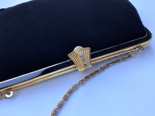 LA BAGAGERIE Jean Marlaix Paris Βραδυνή Βελούδινη Τσάντα Vintage Αφόρετη - Black Velvet Dress Bag-thumb-9