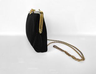 LA BAGAGERIE Jean Marlaix Paris Βραδυνή Βελούδινη Τσάντα Vintage Αφόρετη - Black Velvet Dress Bag-thumb-14