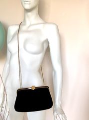 LA BAGAGERIE Jean Marlaix Paris Βραδυνή Βελούδινη Τσάντα Vintage Αφόρετη - Black Velvet Dress Bag-thumb-18