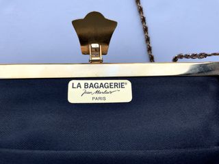 LA BAGAGERIE Jean Marlaix Paris Βραδυνή Βελούδινη Τσάντα Vintage Αφόρετη - Black Velvet Dress Bag-thumb-7
