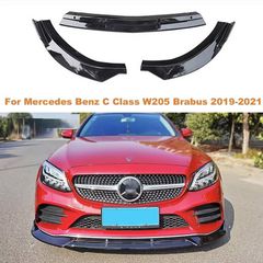 Μπροστινό Spoiler Για Mercedes-Benz C-Class C205 / W205 Facelift 19-21 Amg Line Μαύρο Γυαλιστερό Brabus Look 3 Τεμάχια