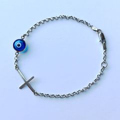 Βραχιόλι Λευκόχρυσος 14Κ Με Μάτι & Σταυρό 3.07gr