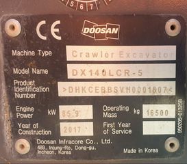 Εκσκαφέας Με Ερπύστριες Doosan 2017 DX140LCR-5-thumb-16