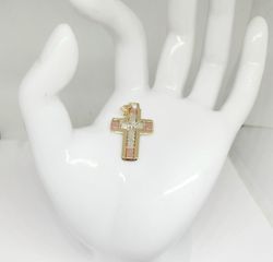 Σταυρός τύπου CARTIER χρυσός, λευκόχρυσος και ροζ χρυσός 14 καράτια με ζιργκόν Α90926 ΤΙΜΗ 580 ΕΥΡΩ