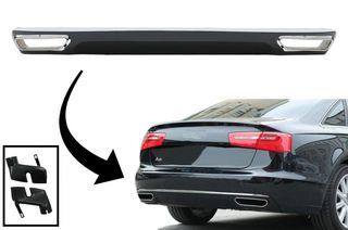 Πίσω Προφυλακτήρας Διαχύτης Diffuser & Exhaust Tips για Audi A6 4G (2010-2014) Facelift W12 Design Piano Black με Chrome Molding