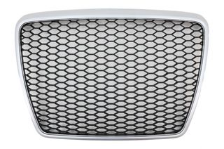 Badgeless Μπροστινή Μάσκα για Audi A6 4F C6 (2004-2011) Honeycomb RS Design Silver Border