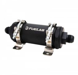 Fuelab PRO Series Extreme Flow In-Line Fuel Filter 10GPM -10AN Inlet/10AN Outlet 6 Micron Fiberglass Element Matte Black
