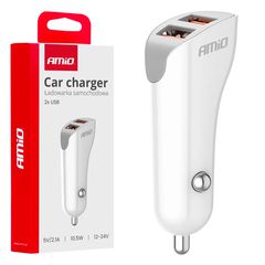 ΦΟΡΤΙΣΤΗΣ ΑΝΑΠΤΗΡΑ 12/24V ΜΕ 2 ΘΥΡΕΣ 2xUSB 10.5W 5V/2.1A ΛΕΥΚΟ AMIO - 1 Τεμ.