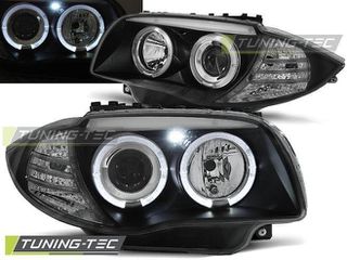 Φανάρια Angel Eyes Εμπρός BMW Σειρά 1 (E87 / E81 / E82 / E88) - 2 Halo Rims - (2004-2011) - Μαύρα - (LPBM80)