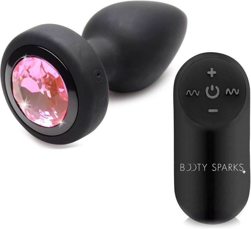 28X Silicone Vibrating Pink Gem Anal Plug with Remote - Small