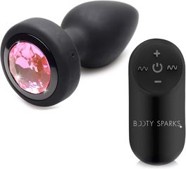 28X Silicone Vibrating Pink Gem Anal Plug with Remote - Small