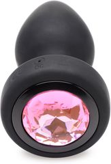 28X Silicone Vibrating Pink Gem Anal Plug with Remote - Small-thumb-2