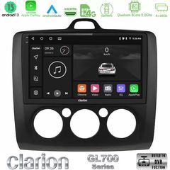 Clarion GL700 Series 8Core Android13 4+64GB Ford Focus Manual AC Navigation Multimedia Tablet 9" (Μαύρο Χρώμα) Με Carplay & Andr