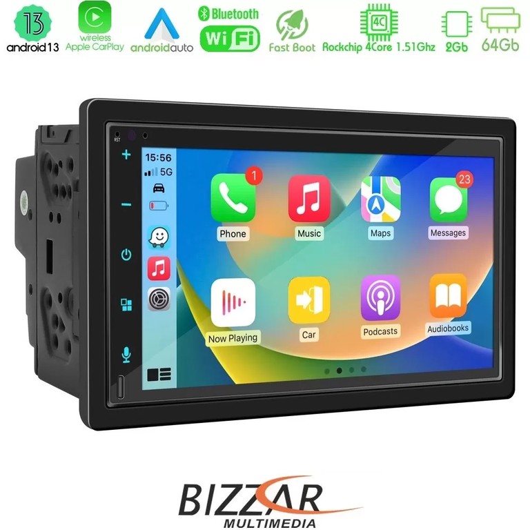 Bizzar 2DIN Deck 4core Android13 4+32GB Navigation Multimedia Deckless 6.9" με Carplay/AndroidAuto