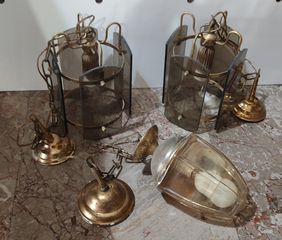 Vintage φωτιστικα οροφής και  τοίχου επίχρυσα με τζαμακι