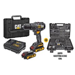 CAT COMBO-16 ΣΕΤ ΔΡΑΠΑΝΟΚΑΤΣΑΒΙΔΟ ΚΡΟΥΣΤΙΚΟ ΜΠΑΤΑΡΙΑΣ BRUSHLESS Li-Ion 18V DX12 2x2Ah + ΚΑΣΕΤΙΝΑ 201 τεμαχίων ( 05-9804 )