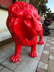 Διακοσμητικό λιοντάρι γλυπτό από πολυεστέρα , κόκκινο.-thumb-15
